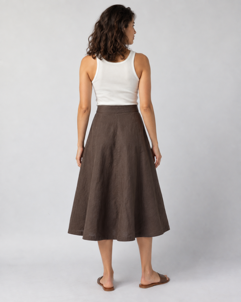 Chocolate Linen A-Line Skirt — back view