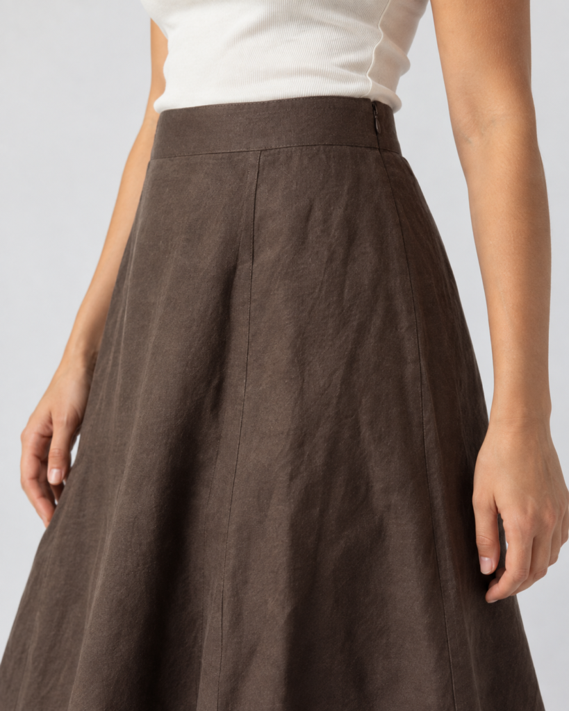 Chocolate Linen A-Line Skirt — fabric detail