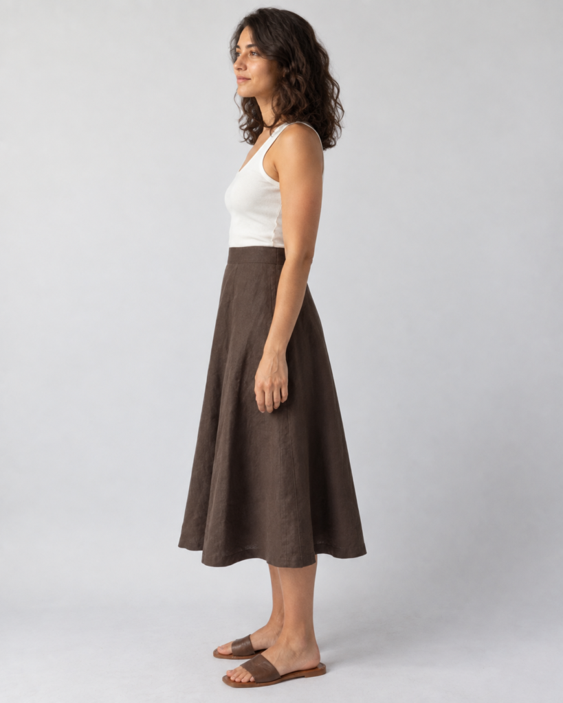 Chocolate Linen A-Line Skirt — side view