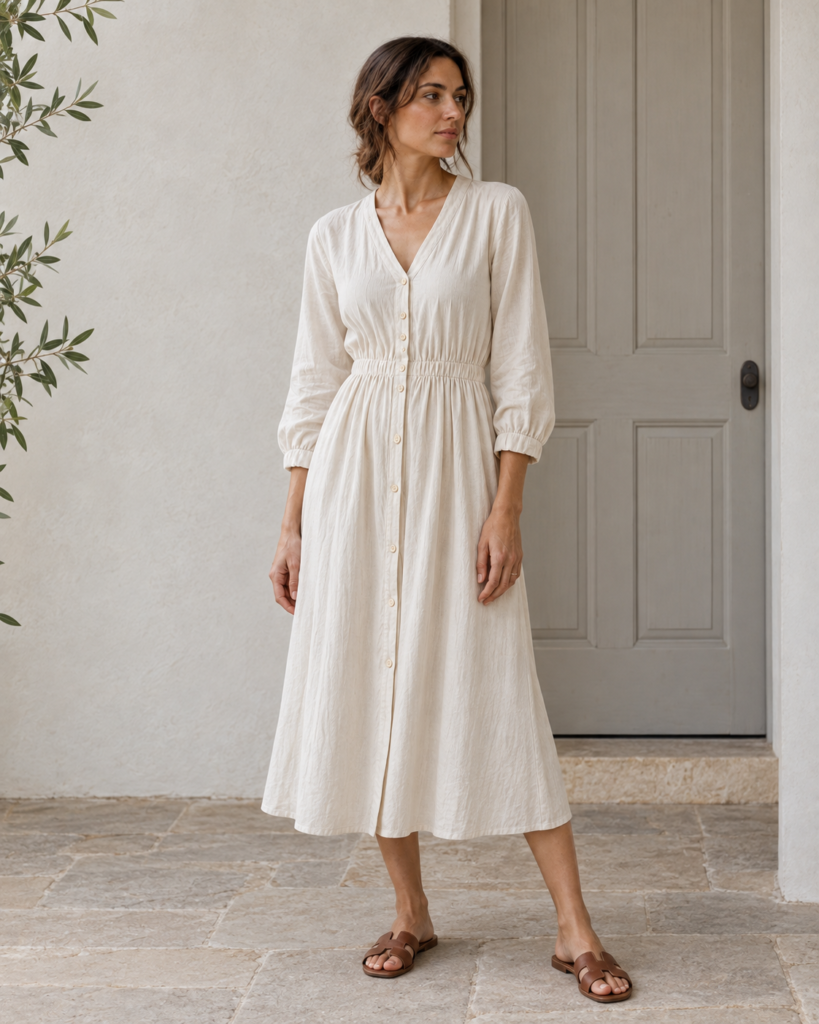 Cotton Midi Dress — front view