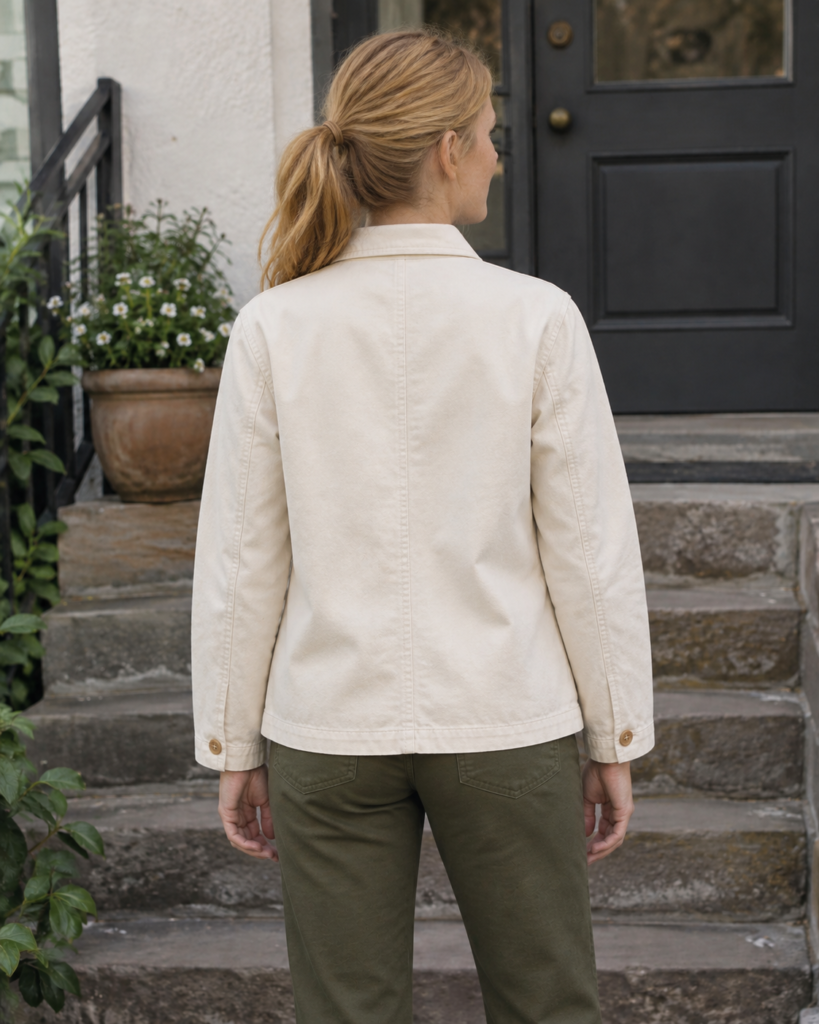 Ecru Cotton Chore Jacket — back view