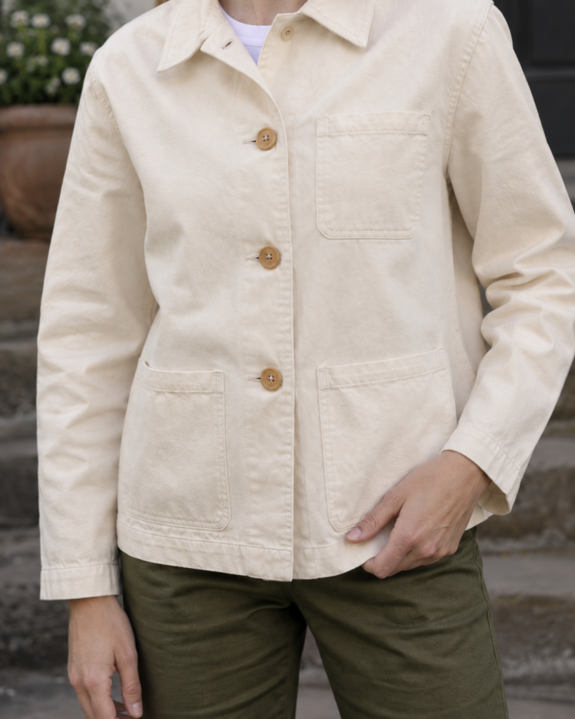 Ecru Cotton Chore Jacket — fabric detail