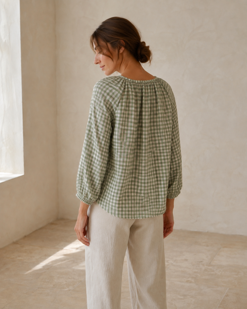 Gingham Tie Blouse — back view