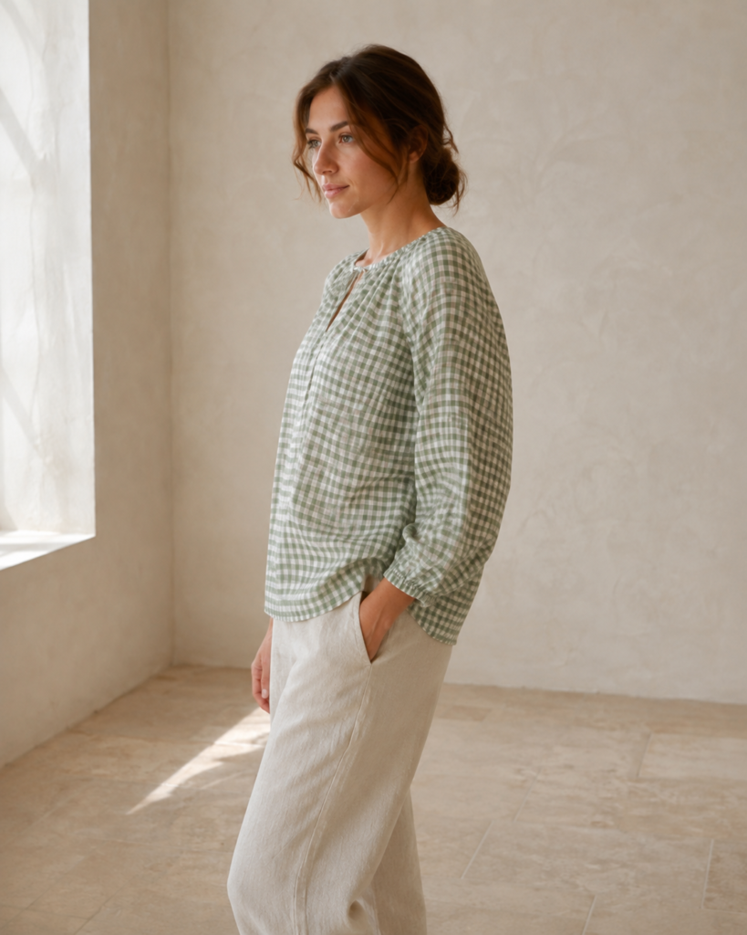 Gingham Tie Blouse — side view