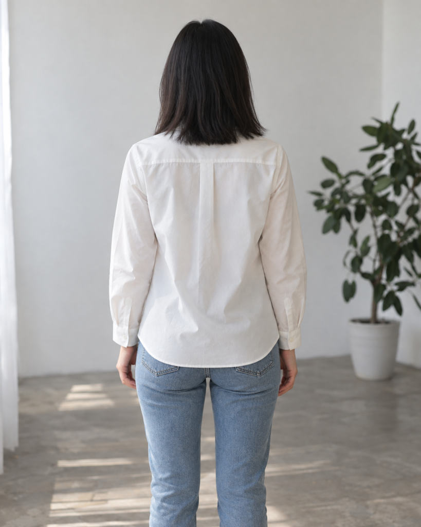 Ivory Cotton Poplin Shirt — back view