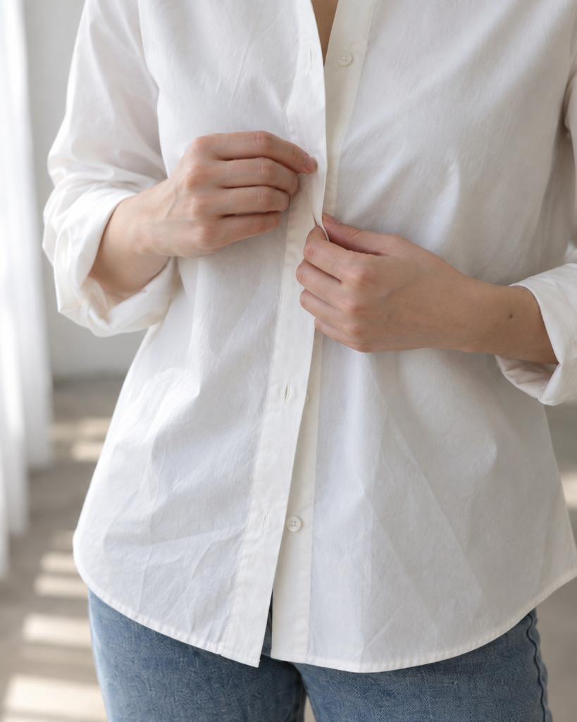 Ivory Cotton Poplin Shirt — fabric detail