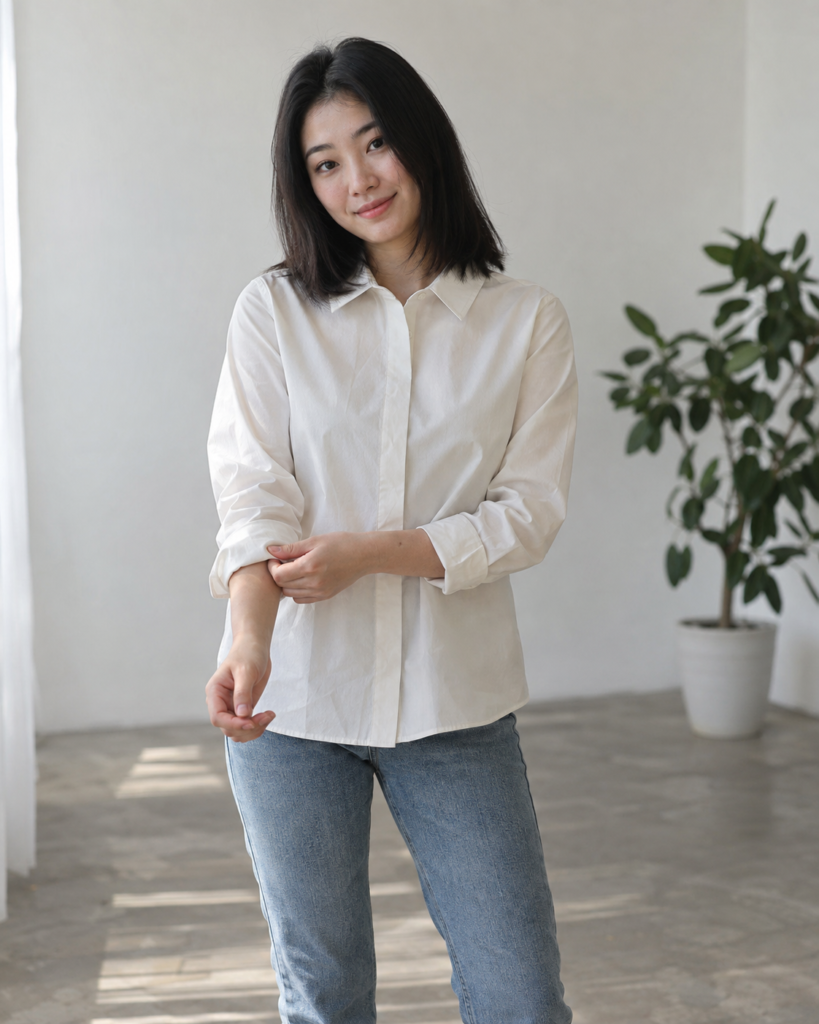 Ivory Cotton Poplin Shirt — front view