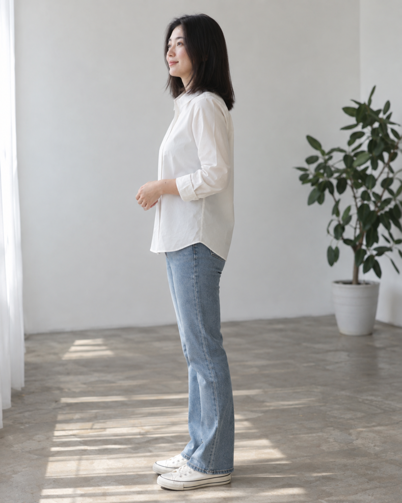 Ivory Cotton Poplin Shirt — side view
