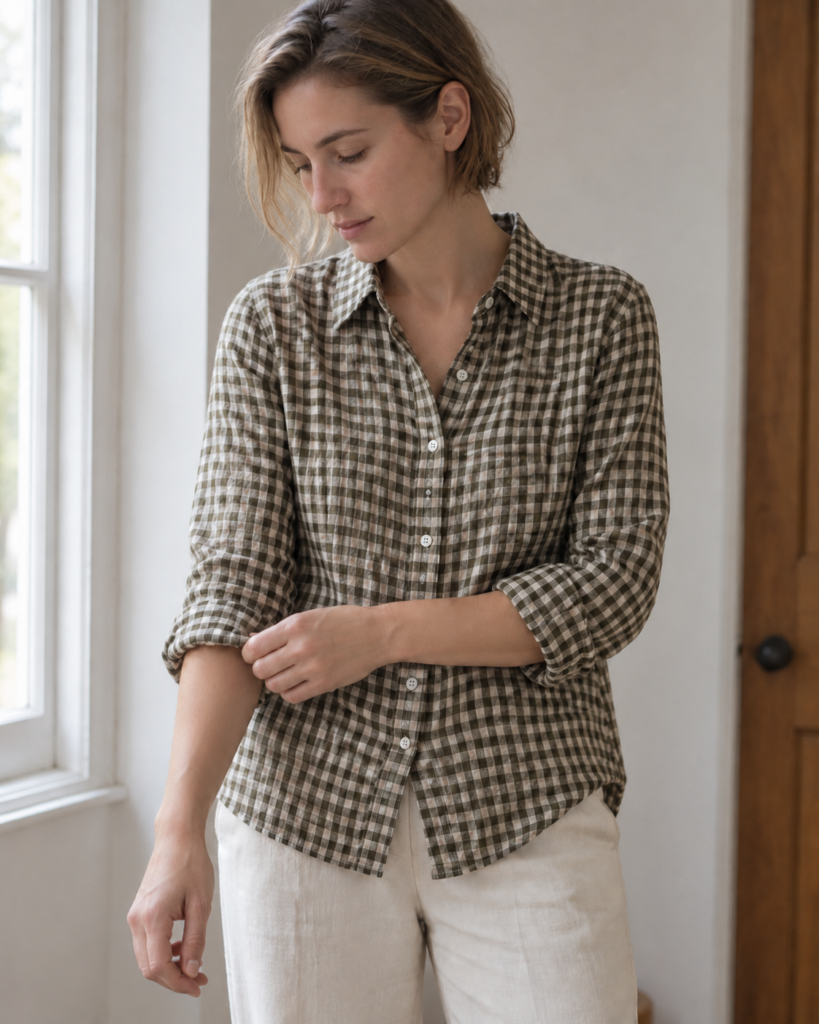 Linen Check Shirt — front view