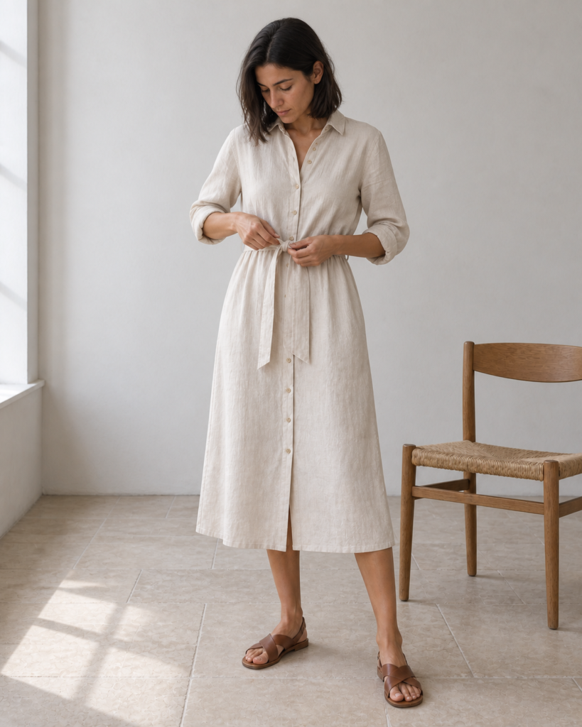 Linen Shirt Dress — front view