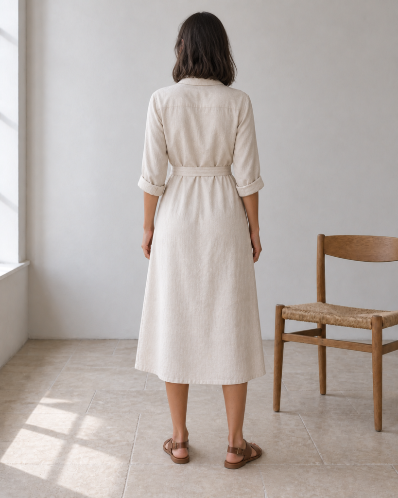 Linen Shirt Dress — back view