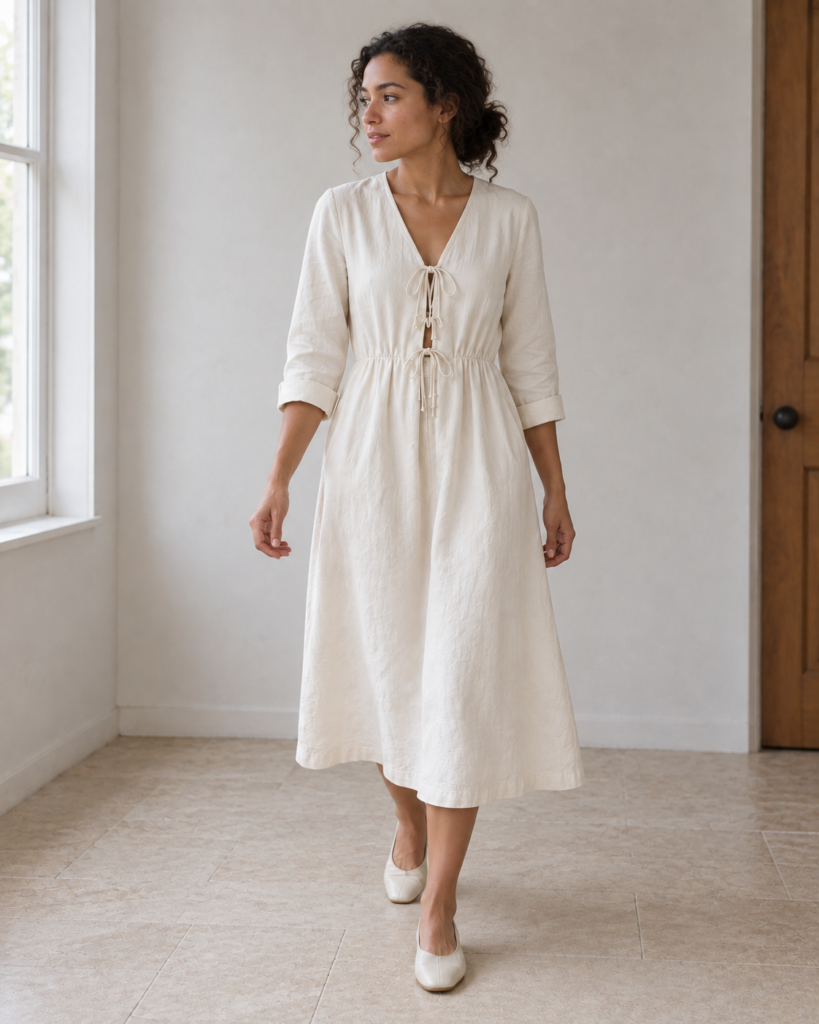 Linen Tie Dress — front view