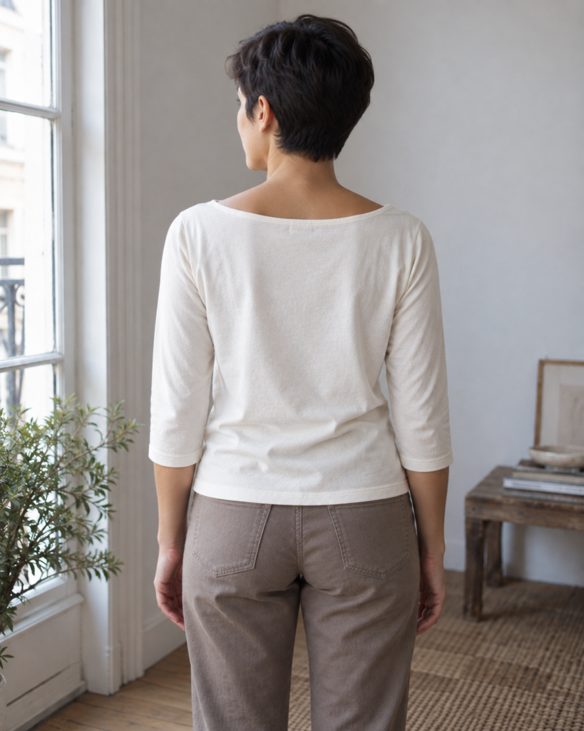 Natural Cotton Boatneck Top — back view