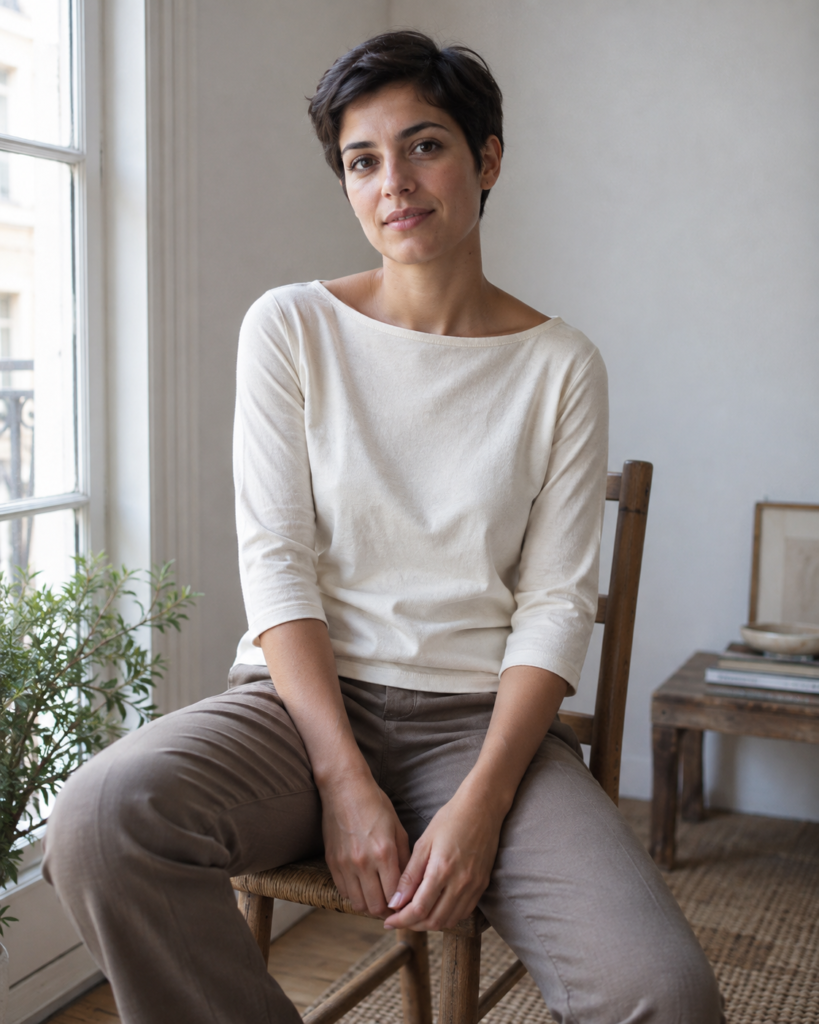 Natural Cotton Boatneck Top — front view