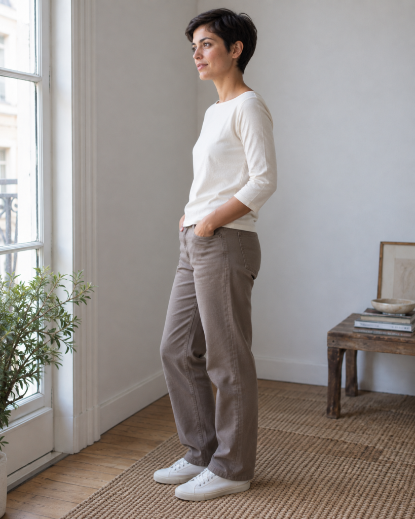 Natural Cotton Boatneck Top — side view