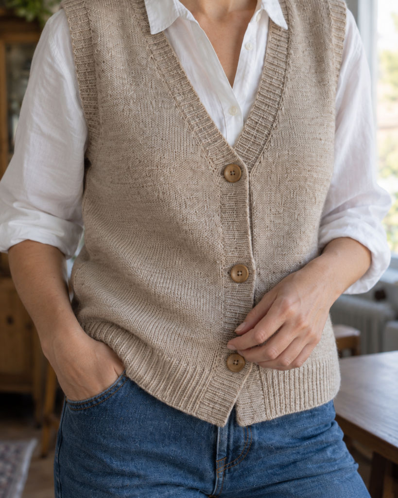 Oatmeal Cotton Knit Vest — fabric detail