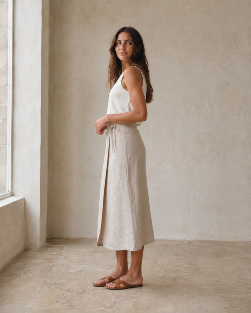 Oatmeal Wrap Skirt — side view