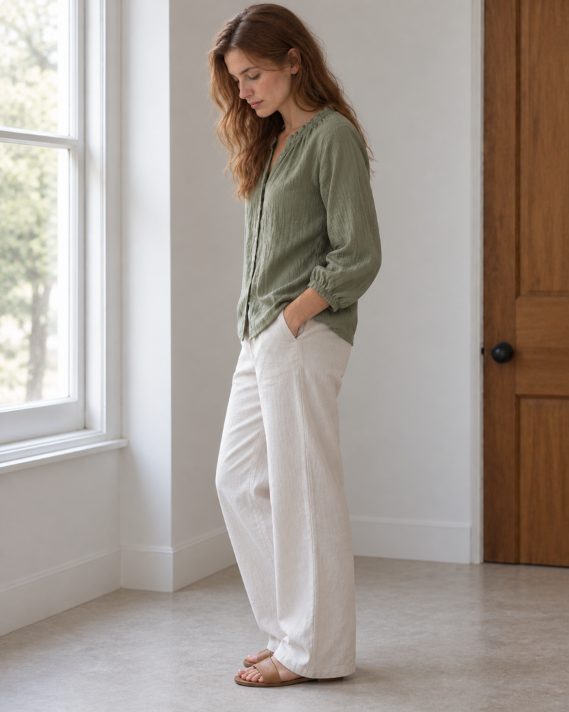 Sage Gathered Blouse — side view