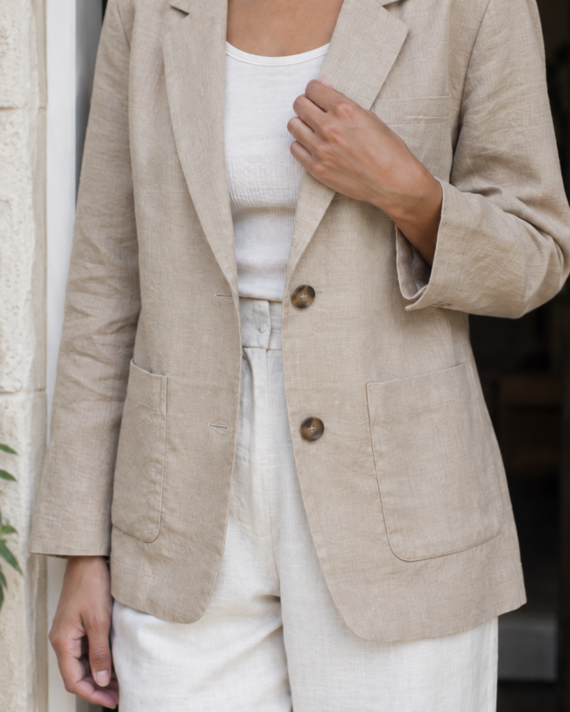 Sand Linen Blazer — fabric detail