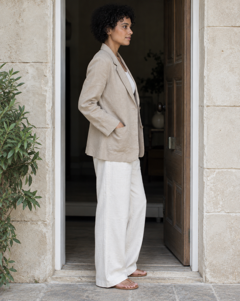 Sand Linen Blazer — side view
