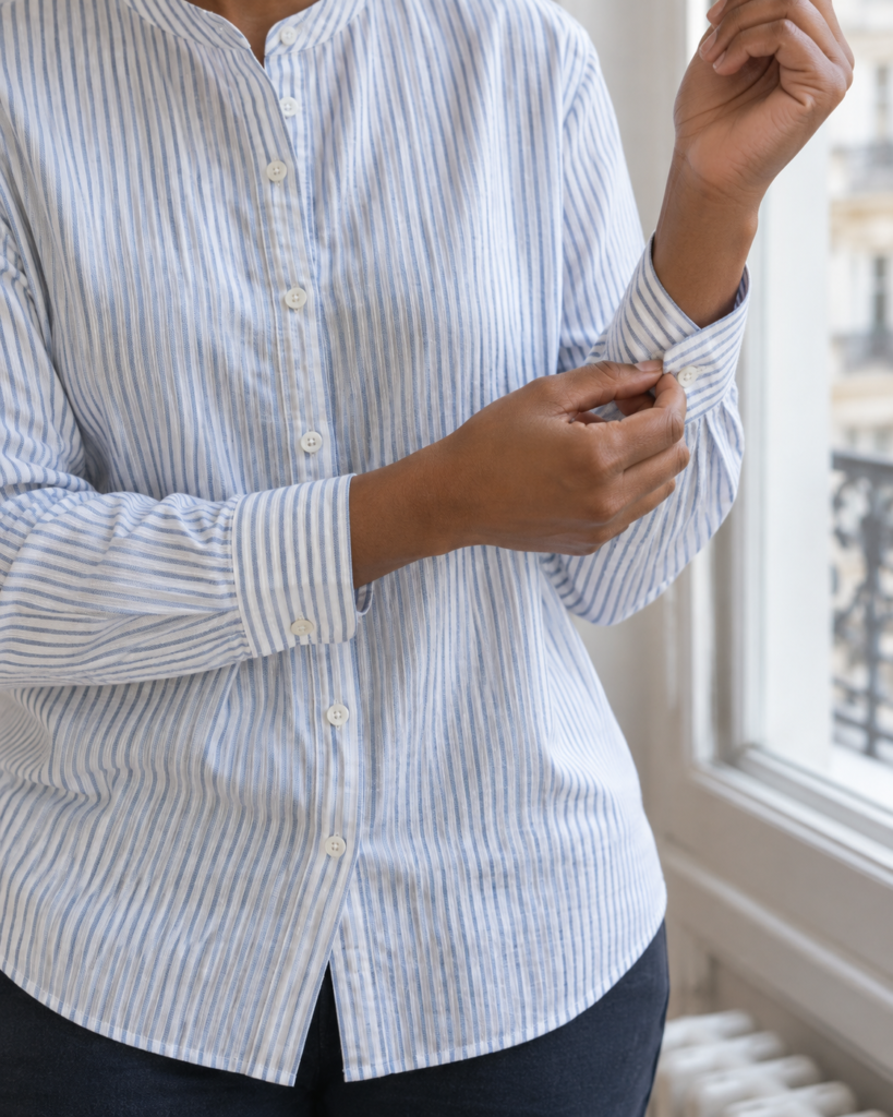 Soft Stripe Cotton Shirt — fabric detail