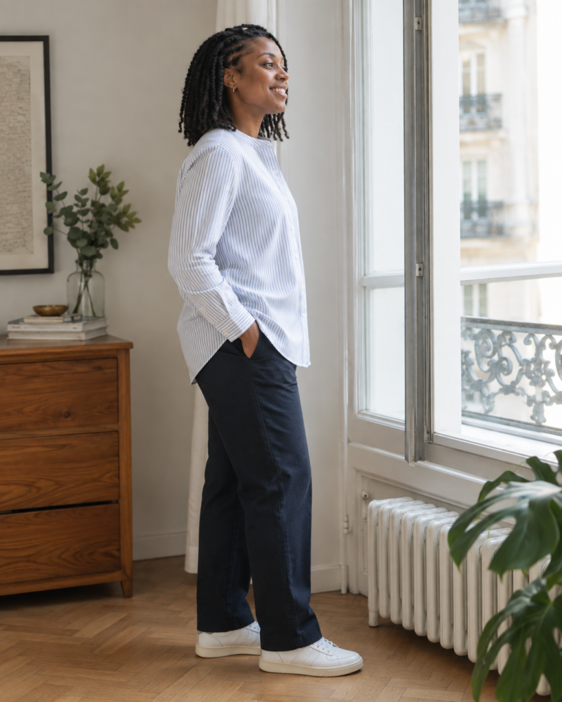 Soft Stripe Cotton Shirt — side view