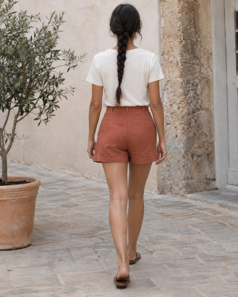 Terracotta Linen Shorts — back view